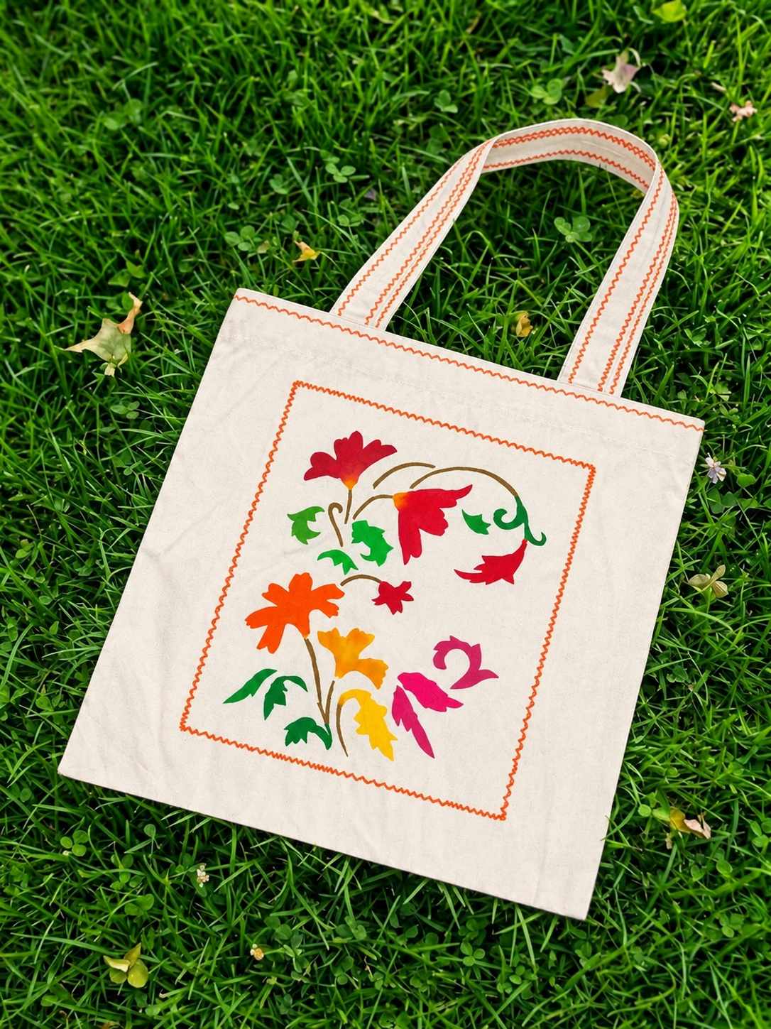 ECOBAG AMERICANO CRU COM PINTURA FLORES & CORES