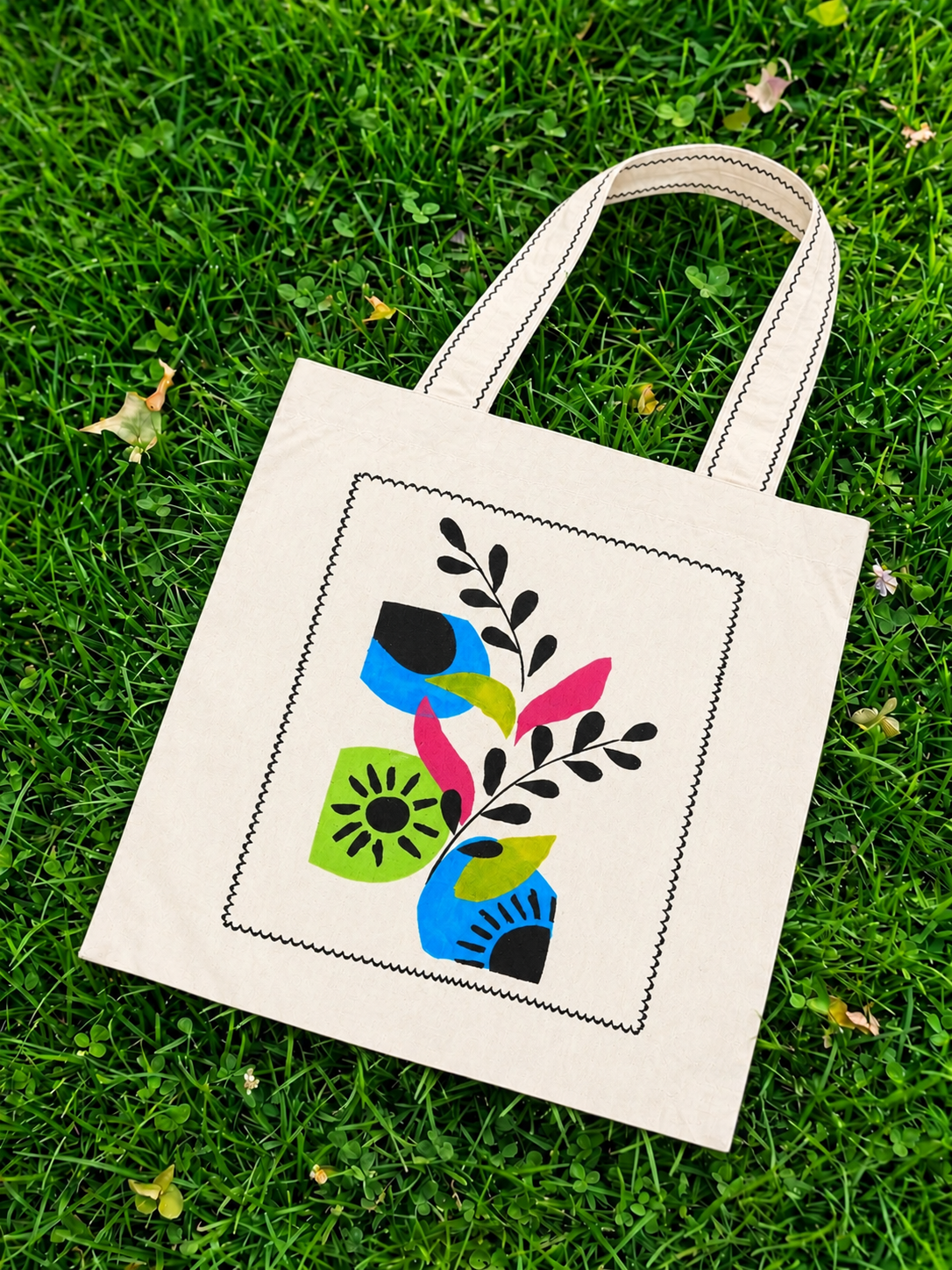 ECOBAG AMERICANO CRU COM PINTURA FOLHAGENS & CORES